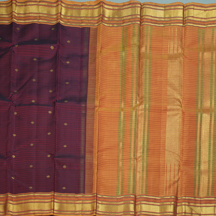 Hayagrivas Handloom Wine Maroon Kanjivaram Silk Saree with Sunset Orange Border KBF343E5-1