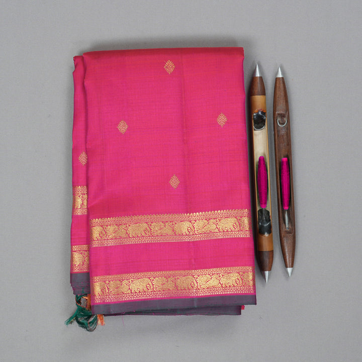 Hayagrivas Handloom Orangish-Pink Kanjivaram Silk Saree KBF343E7-1