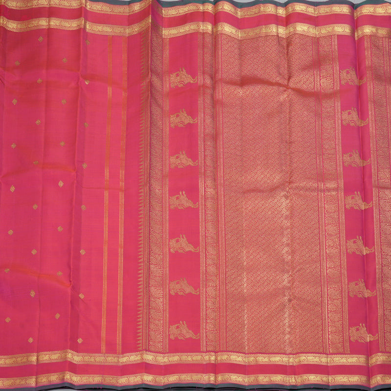 Hayagrivas Handloom Orangish-Pink Kanjivaram Silk Saree KBF343E7-1