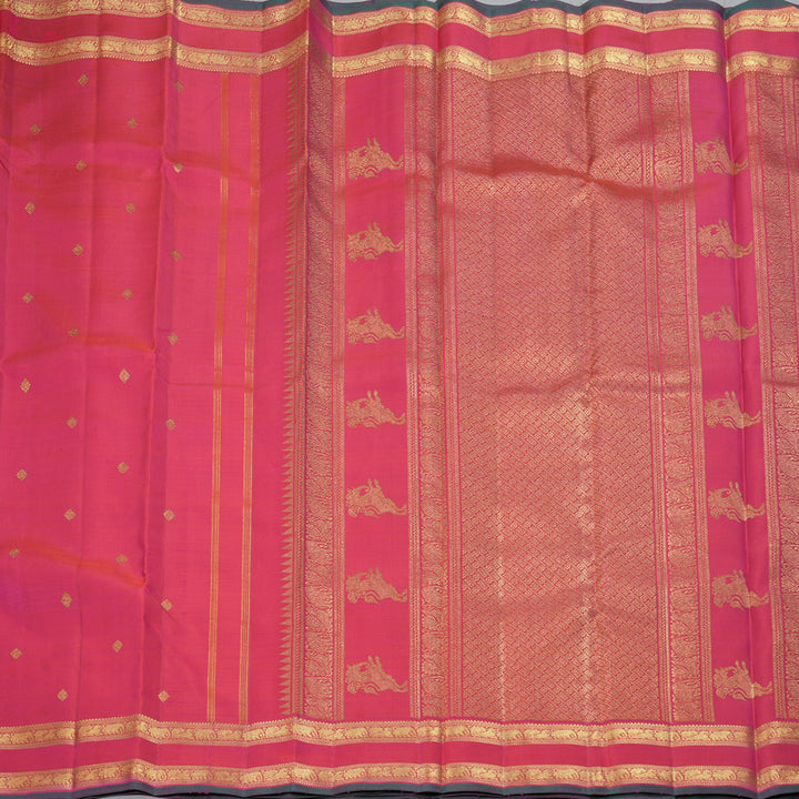 Hayagrivas Handloom Orangish-Pink Kanjivaram Silk Saree KBF343E7-1
