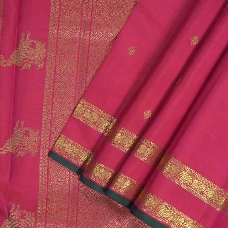 Hayagrivas Handloom Orangish-Pink Kanjivaram Silk Saree KBF343E7-1