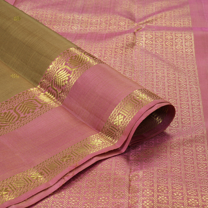 Hayagrivas Handloom Light Brown Kanjivaram Silk Saree with Onion Pink Border KBF343E8-1