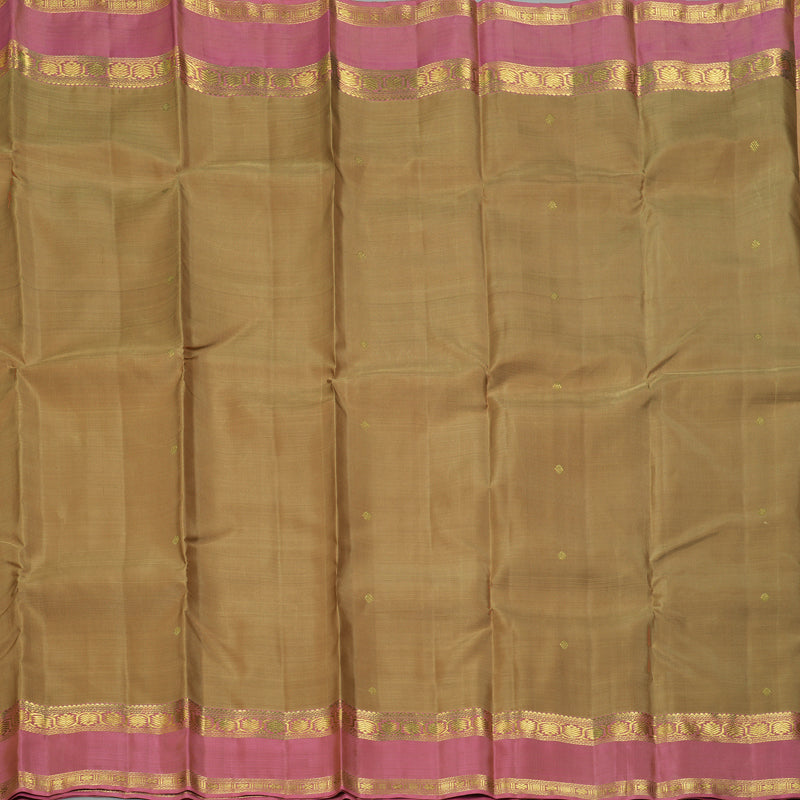 Hayagrivas Handloom Light Brown Kanjivaram Silk Saree with Onion Pink Border KBF343E8-1