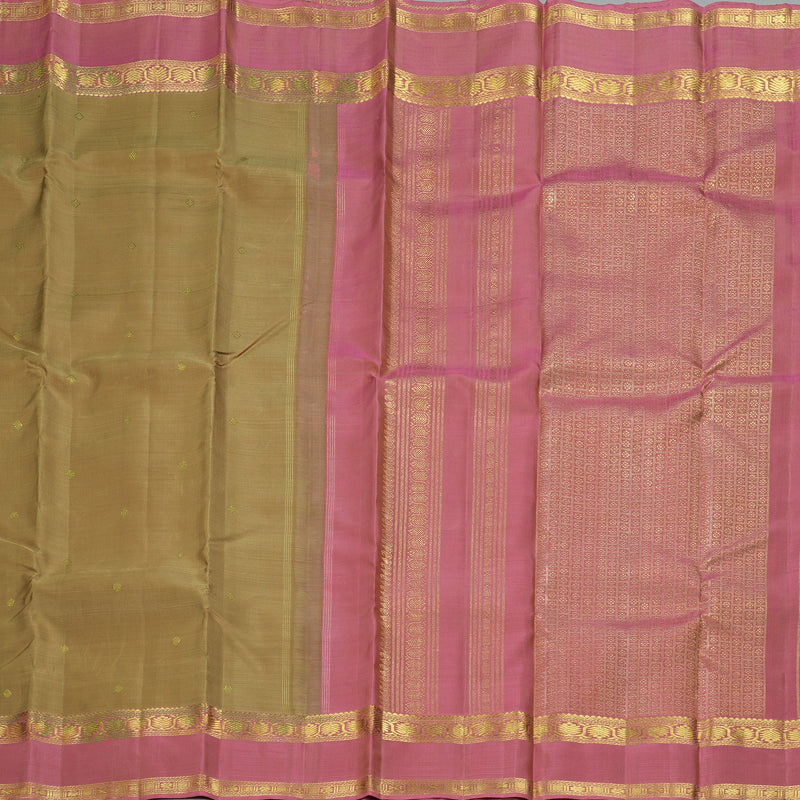 Hayagrivas Handloom Light Brown Kanjivaram Silk Saree with Onion Pink Border KBF343E8-1