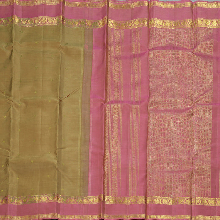 Hayagrivas Handloom Light Brown Kanjivaram Silk Saree with Onion Pink Border KBF343E8-1