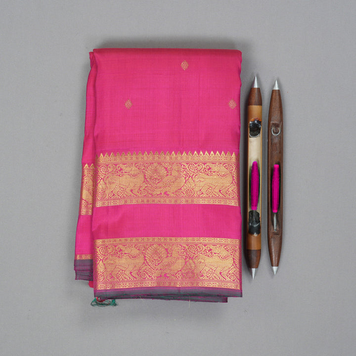 Hayagrivas Handloom Rani Pink Kanjivaram Silk Saree KBF343E9-1