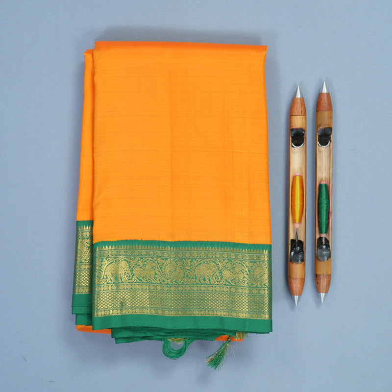Hayagrivas Handloom Mambazham Orange Kanjivaram Silk Saree with Green Border KBF347E1-2