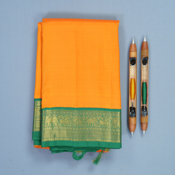Hayagrivas Handloom Mambazham Orange Kanjivaram Silk Saree with Green Border KBF347E1-2