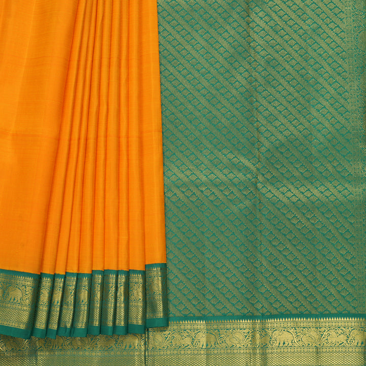 Hayagrivas Handloom Mambazham Orange Kanjivaram Silk Saree with Green Border KBF347E1-2