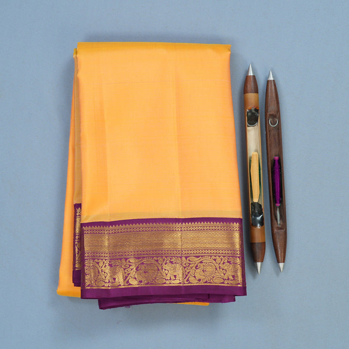 Hayagrivas Handloom Peach Orange Kanjivaram Silk Saree with Vadamalli Purple Border KBF34D2-1