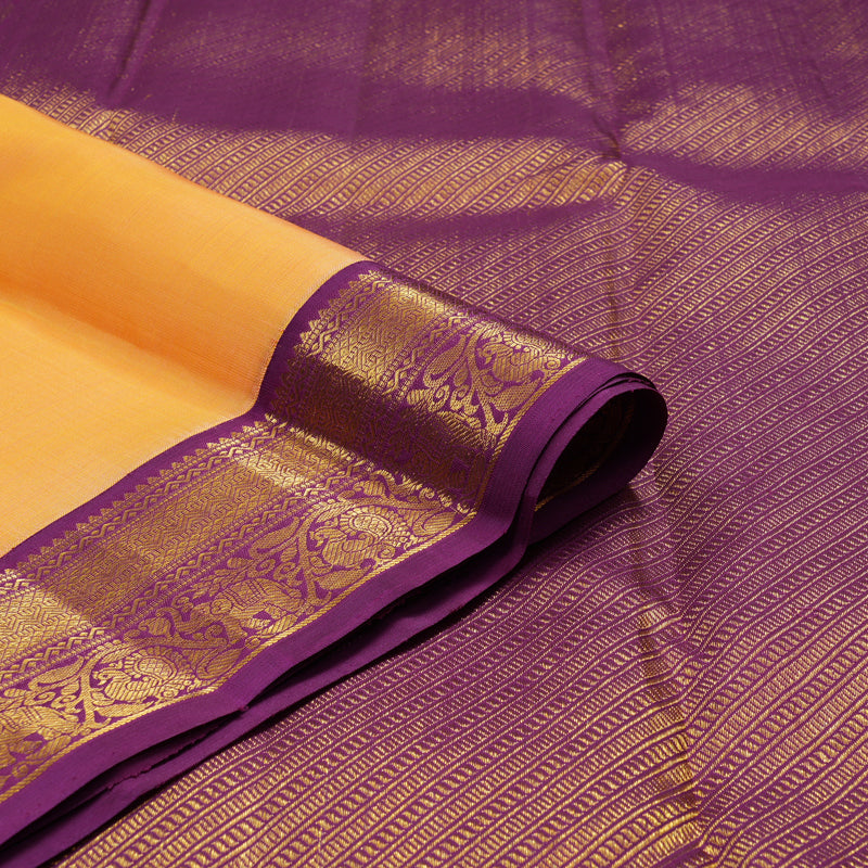 Hayagrivas Handloom Peach Orange Kanjivaram Silk Saree with Vadamalli Purple Border KBF34D2-1