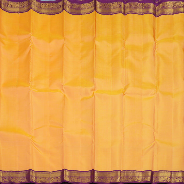 Hayagrivas Handloom Peach Orange Kanjivaram Silk Saree with Vadamalli Purple Border KBF34D2-1