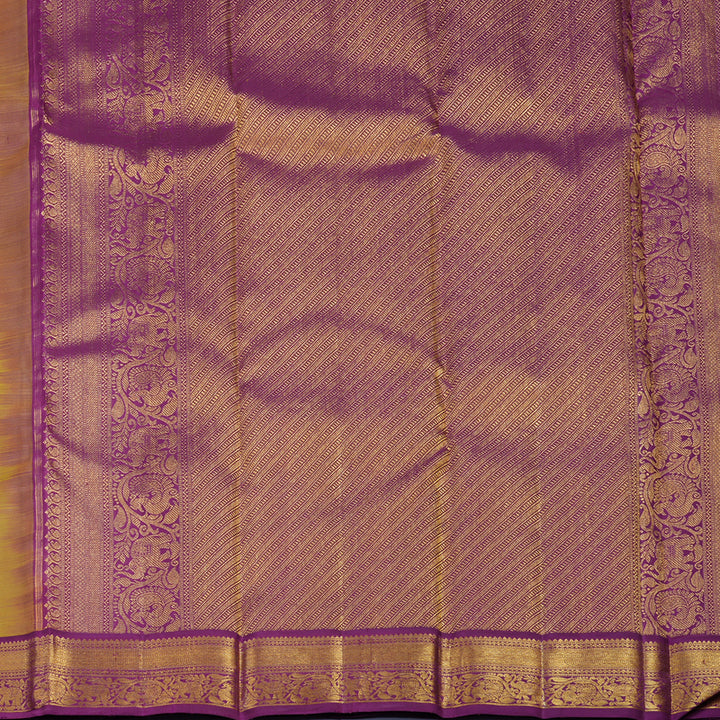 Hayagrivas Handloom Peach Orange Kanjivaram Silk Saree with Vadamalli Purple Border KBF34D2-1