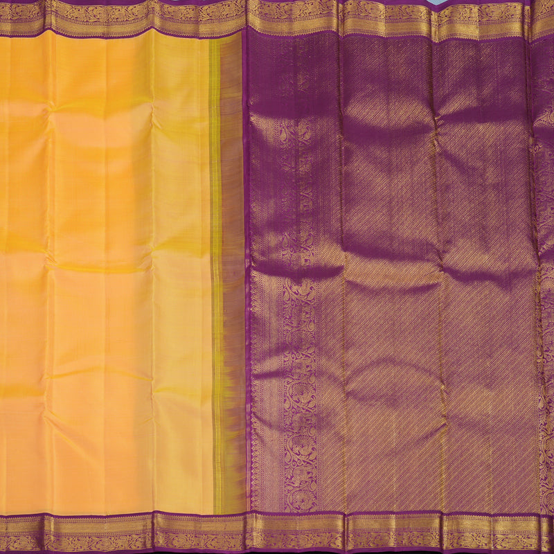 Hayagrivas Handloom Peach Orange Kanjivaram Silk Saree with Vadamalli Purple Border KBF34D2-1