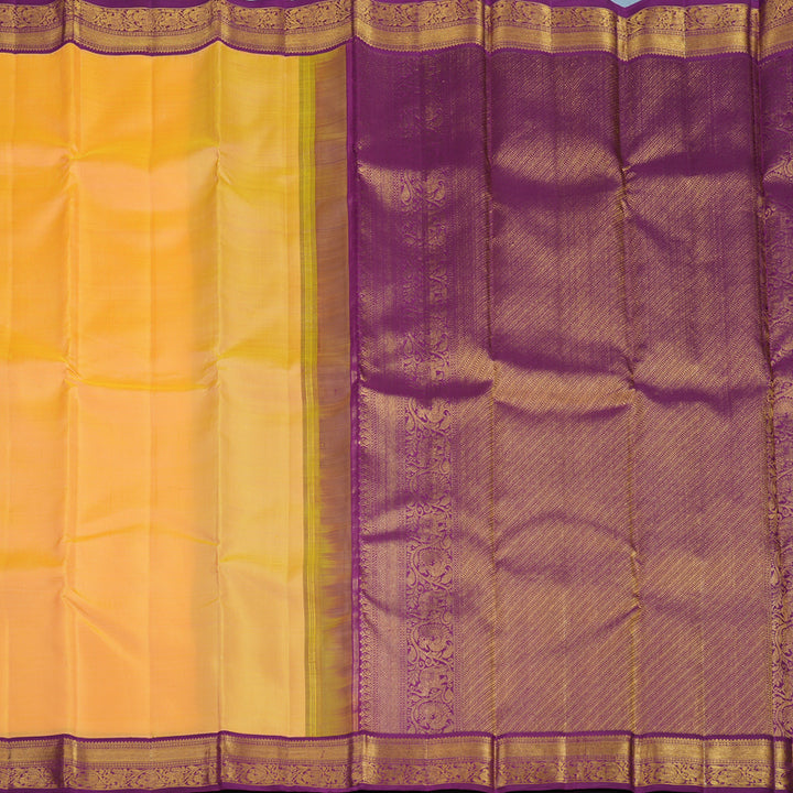 Hayagrivas Handloom Peach Orange Kanjivaram Silk Saree with Vadamalli Purple Border KBF34D2-1