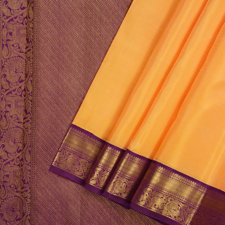 Hayagrivas Handloom Peach Orange Kanjivaram Silk Saree with Vadamalli Purple Border KBF34D2-1