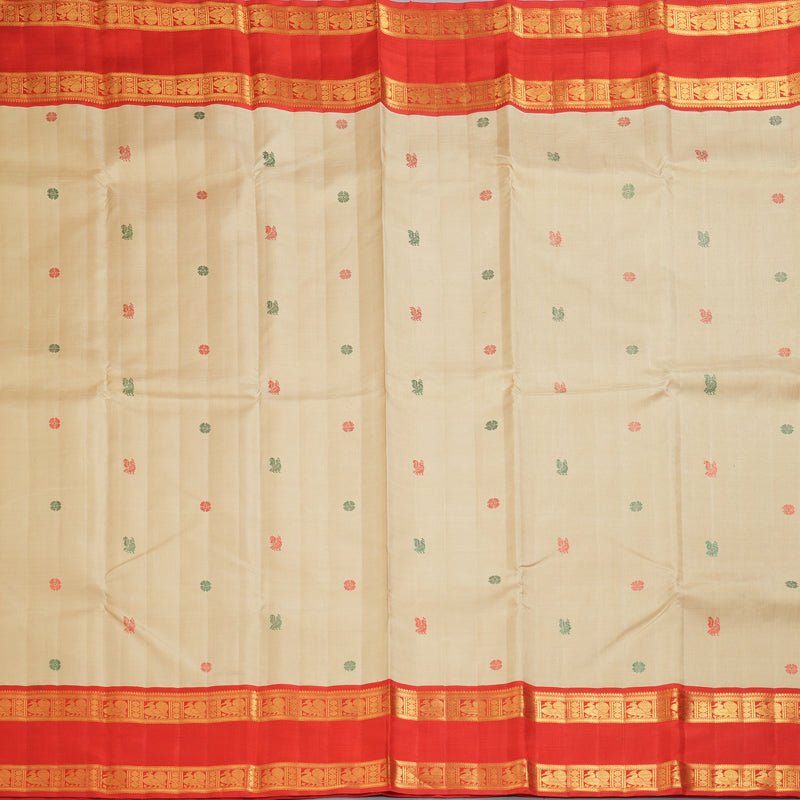 Hayagrivas Handloom Beige Kanjivaram Silk Saree with Red Border KBF351E1-1