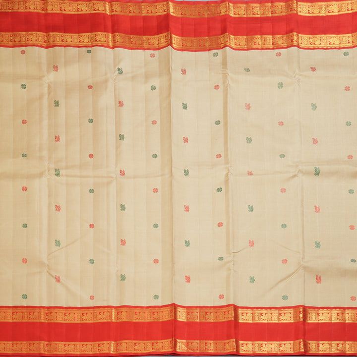 Hayagrivas Handloom Beige Kanjivaram Silk Saree with Red Border KBF351E1-1