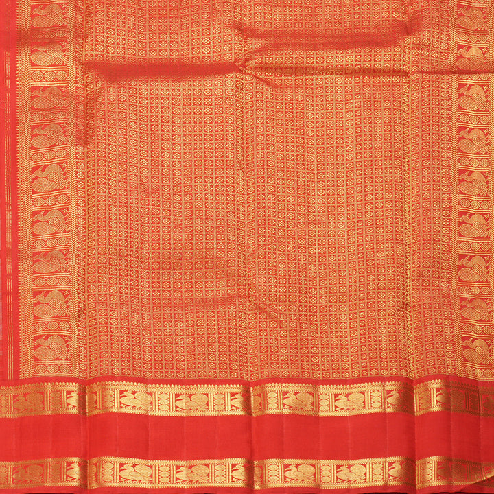Hayagrivas Handloom Beige Kanjivaram Silk Saree with Red Border KBF351E1-1