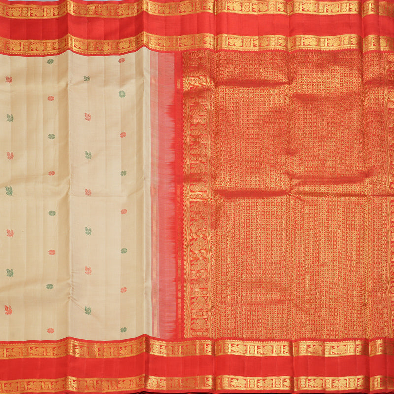 Hayagrivas Handloom Beige Kanjivaram Silk Saree with Red Border KBF351E1-1