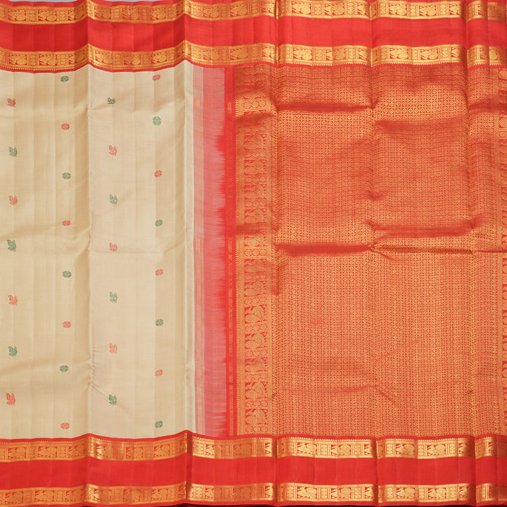 Hayagrivas Handloom Beige Kanjivaram Silk Saree with Red Border KBF351E1-1