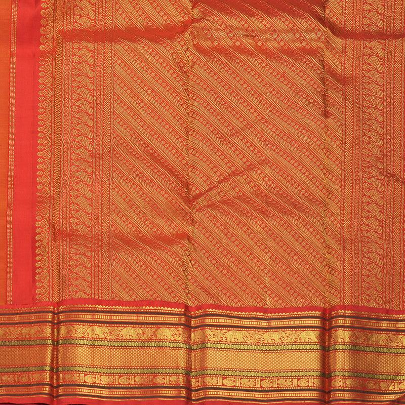 Hayagrivas Handloom Mustard Yellow Kanjivaram Silk Saree with Red Border KBF352E1-2