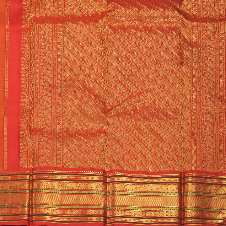 Hayagrivas Handloom Mustard Yellow Kanjivaram Silk Saree with Red Border KBF352E1-2