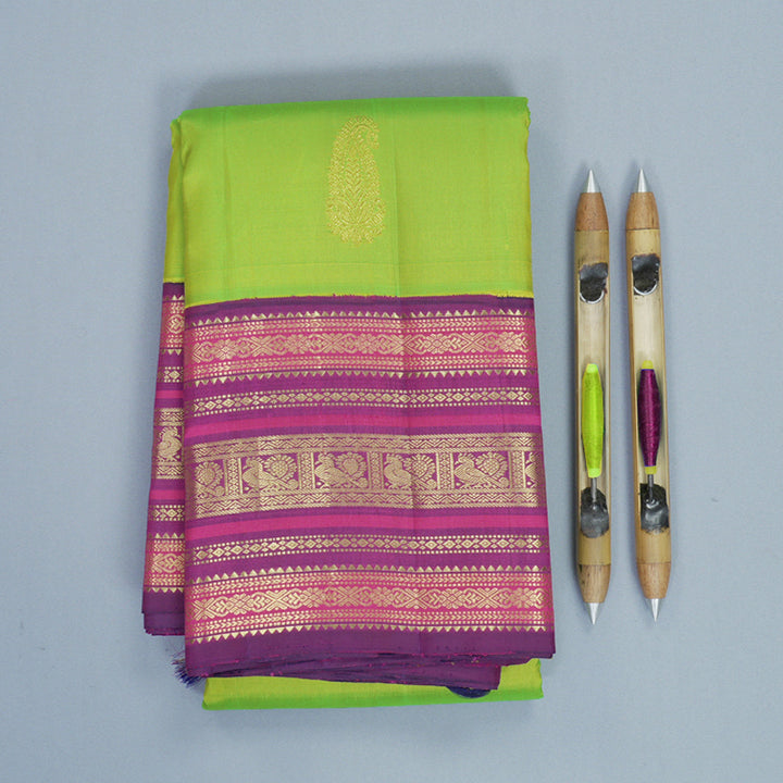 Hayagrivas Handloom Fluorescent Green Kanjivaram Silk Saree with Purple Border KBF352E1-3