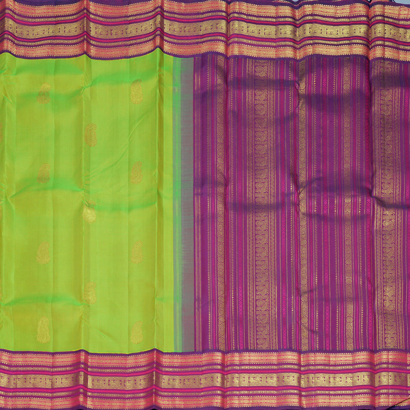 Hayagrivas Handloom Fluorescent Green Kanjivaram Silk Saree with Purple Border KBF352E1-3