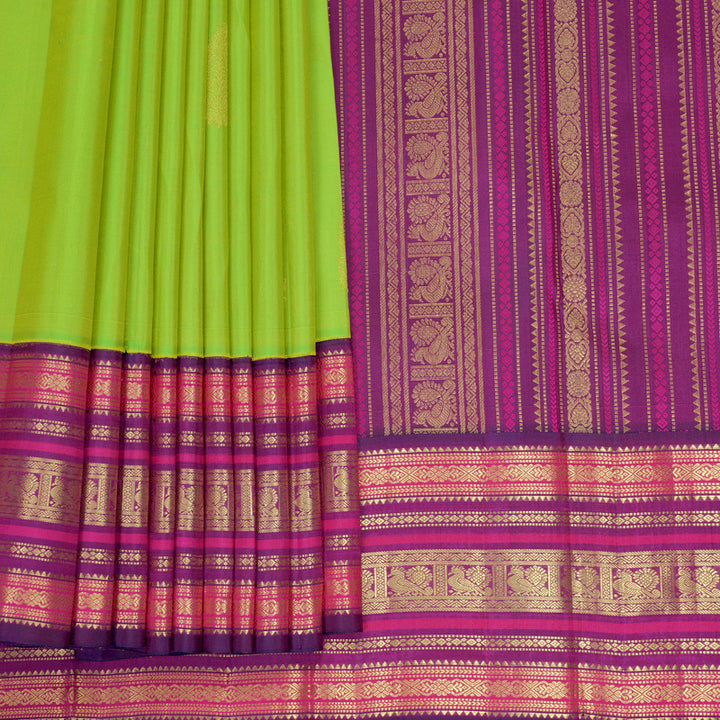 Hayagrivas Handloom Fluorescent Green Kanjivaram Silk Saree with Purple Border KBF352E1-3