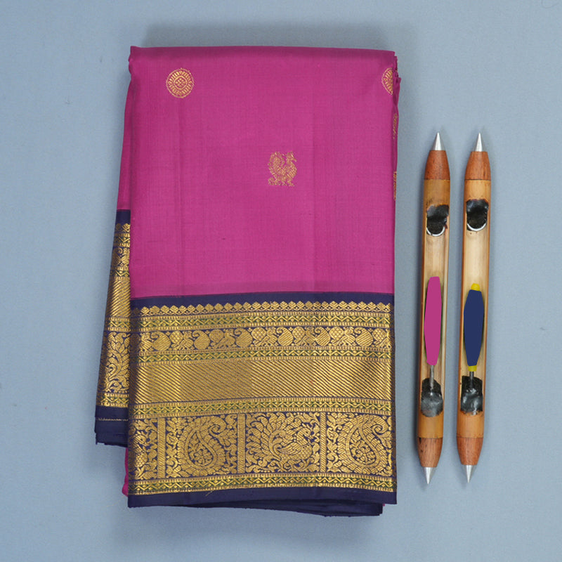 Hayagrivas Handloom Vadamalli Purple Kanjivaram Silk Saree with Navy Blue Border KBF352E2-4