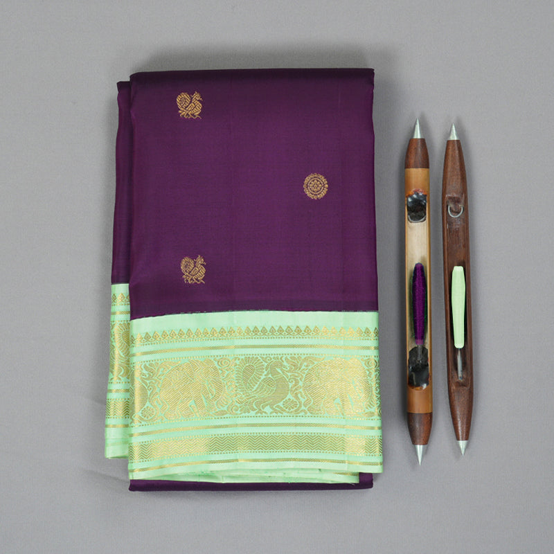Hayagrivas Handloom Violet Kanjivaram Silk Saree with Pista Green Border KBF352E3-2