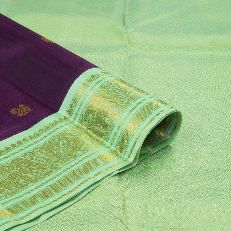 Hayagrivas Handloom Violet Kanjivaram Silk Saree with Pista Green Border KBF352E3-2