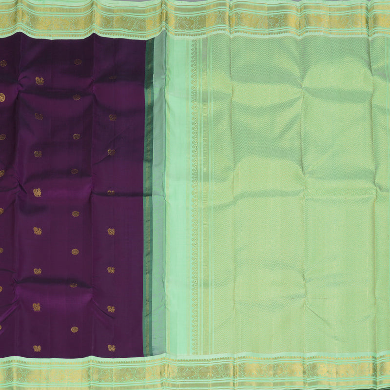 Hayagrivas Handloom Violet Kanjivaram Silk Saree with Pista Green Border KBF352E3-2