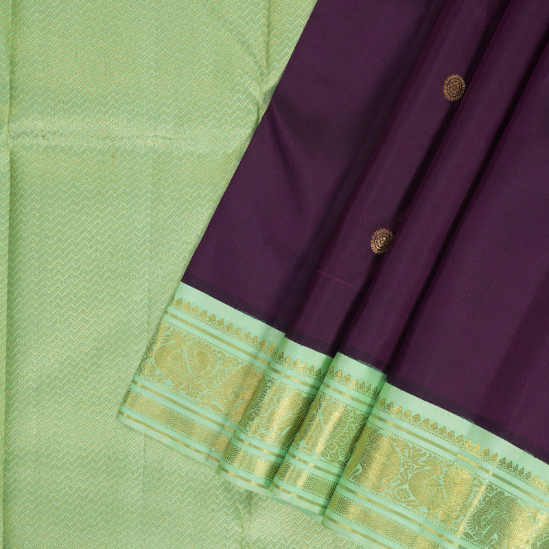 Hayagrivas Handloom Violet Kanjivaram Silk Saree with Pista Green Border KBF352E3-2