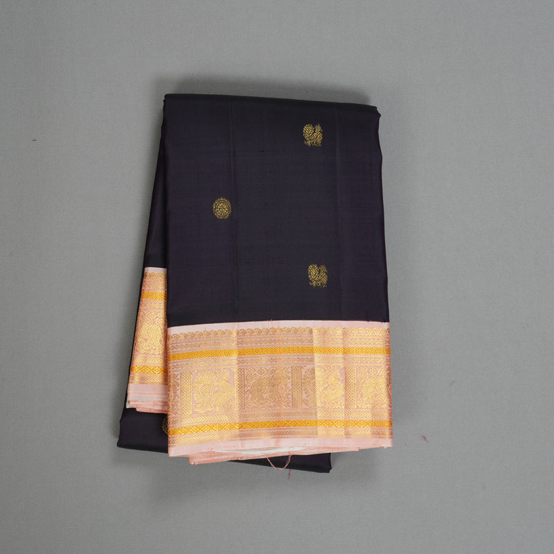 Hayagrivas Handloom Deep Nagapazham Kanjivaram Silk Saree with Peach Border KBF352E3-3