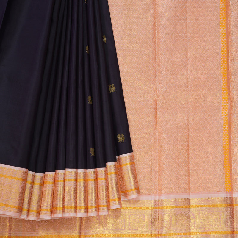 Hayagrivas Handloom Deep Nagapazham Kanjivaram Silk Saree with Peach Border KBF352E3-3