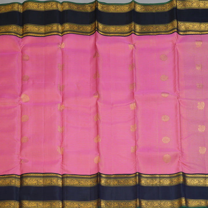 Hayagrivas Handloom Rose Pink Kanjivaram Silk Saree with Deep Navy Blue Border KBF352E4-2