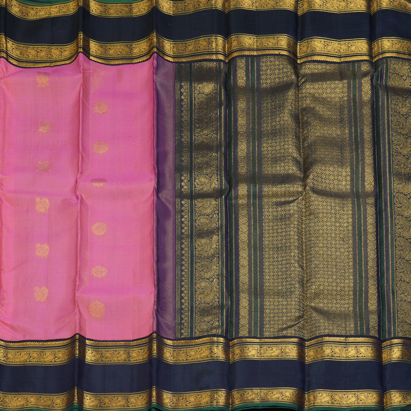 Hayagrivas Handloom Rose Pink Kanjivaram Silk Saree with Deep Navy Blue Border KBF352E4-2