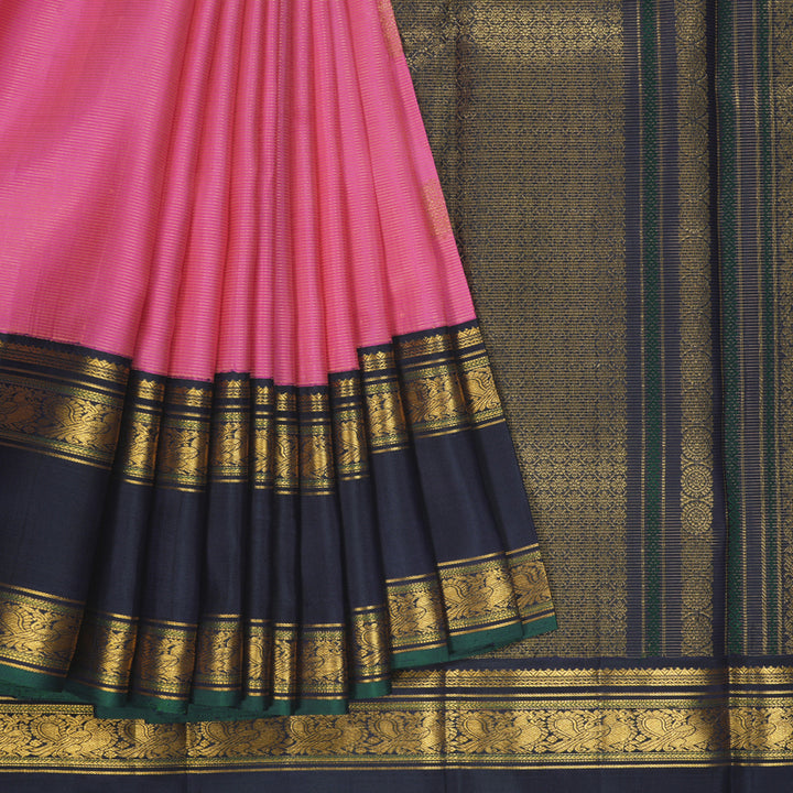 Hayagrivas Handloom Rose Pink Kanjivaram Silk Saree with Deep Navy Blue Border KBF352E4-2