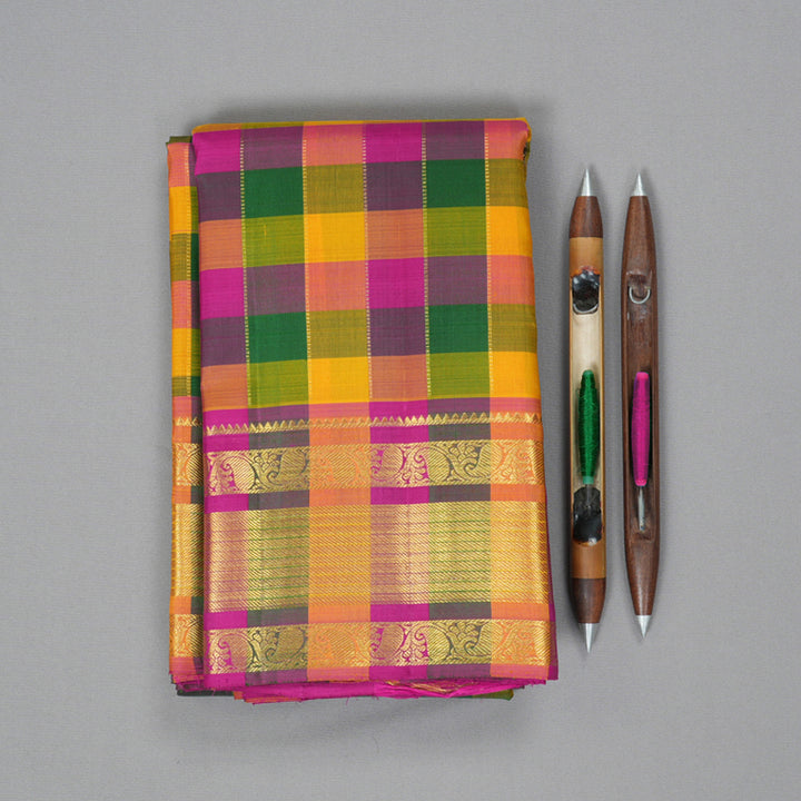 Hayagrivas Handloom Multicolour Checks Kanjivaram Silk Saree KBF355F1-1