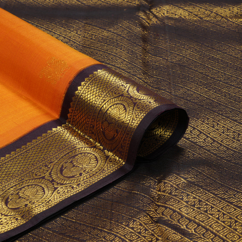 Hayagrivas Handloom Sunset Orange Kanjivaram Silk Saree with Kanchana Brown Border KBF355F7-1