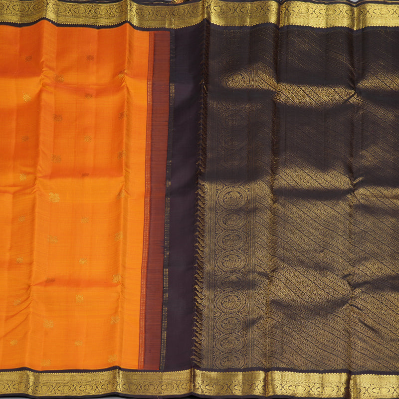 Hayagrivas Handloom Sunset Orange Kanjivaram Silk Saree with Kanchana Brown Border KBF355F7-1