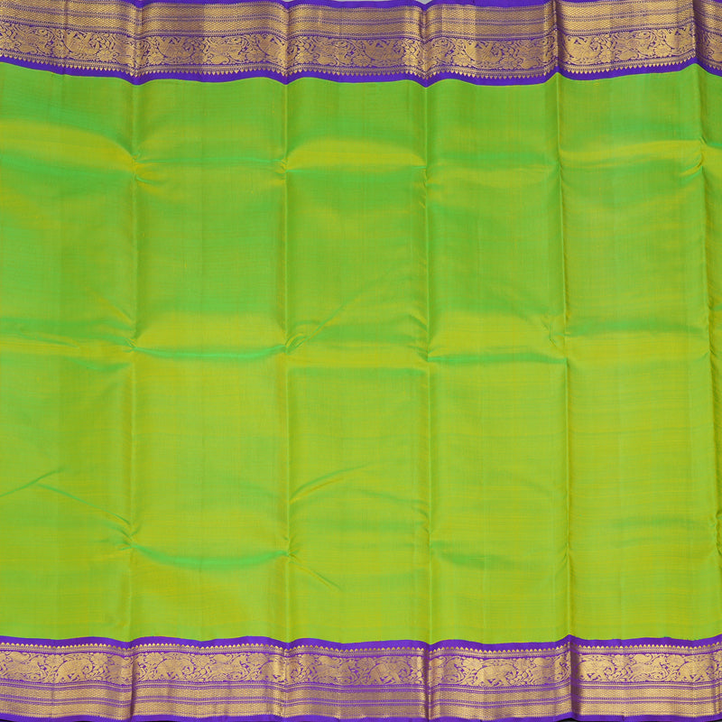 Hayagrivas Handloom Fluorescent Green Kanjivaram Silk Saree with Purple Border KBF356F10-1