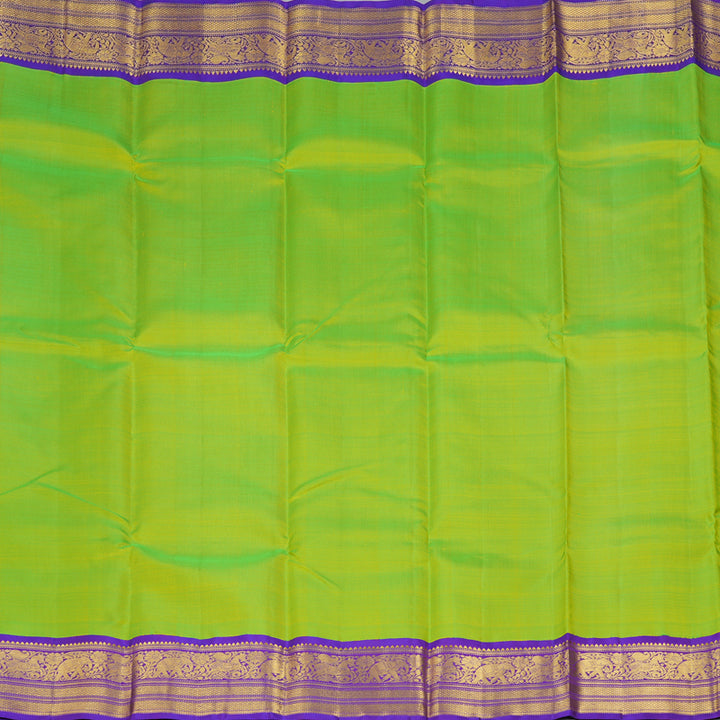 Hayagrivas Handloom Fluorescent Green Kanjivaram Silk Saree with Purple Border KBF356F10-1