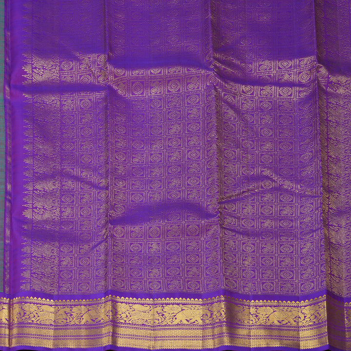 Hayagrivas Handloom Fluorescent Green Kanjivaram Silk Saree with Purple Border KBF356F10-1