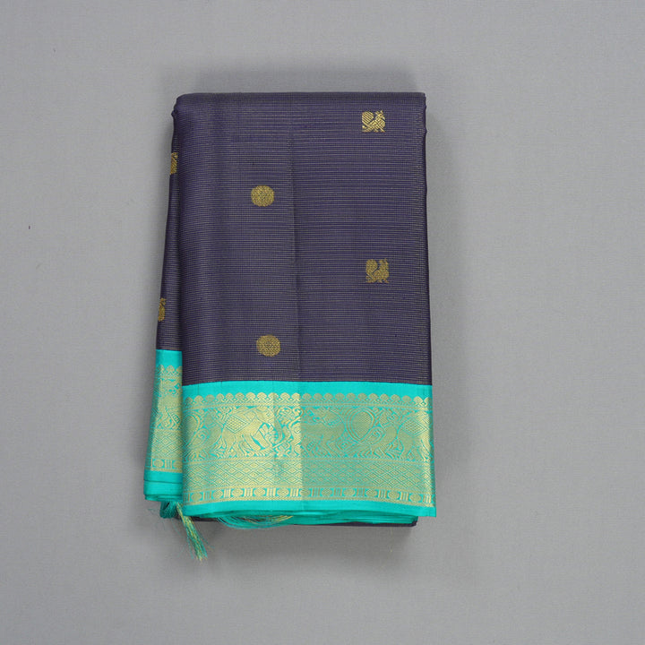 Hayagrivas Handloom Violet Kanjivaram Silk Saree with Sea Green Border KBF356F11-5