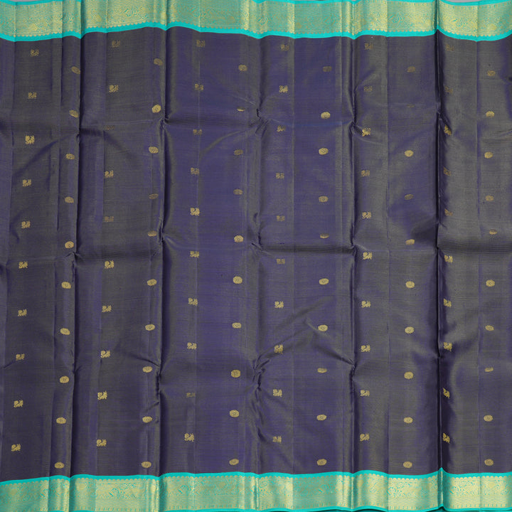 Hayagrivas Handloom Violet Kanjivaram Silk Saree with Sea Green Border KBF356F11-5