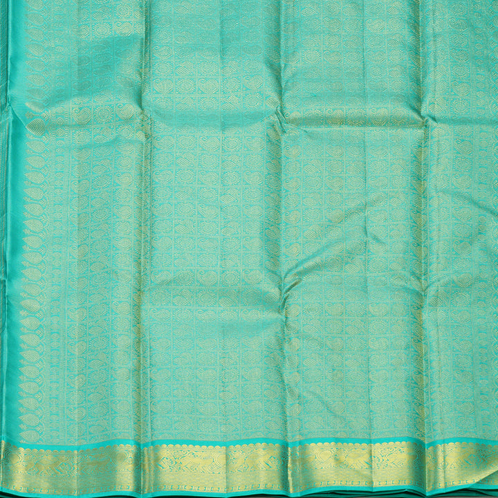 Hayagrivas Handloom Violet Kanjivaram Silk Saree with Sea Green Border KBF356F11-5