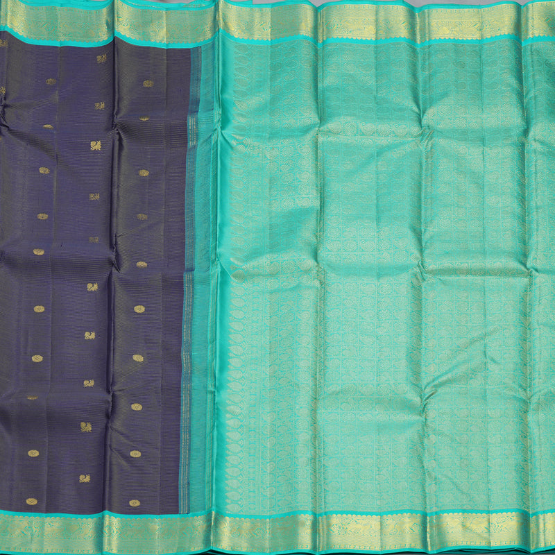 Hayagrivas Handloom Violet Kanjivaram Silk Saree with Sea Green Border KBF356F11-5